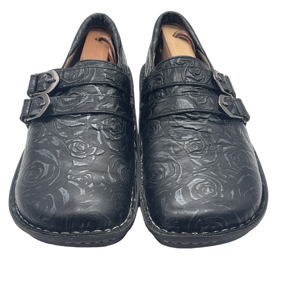 Alegria Alli Black Leather Floral Slide On Slip Resistant Comfort Nurse Clog - Picture 4 of 16